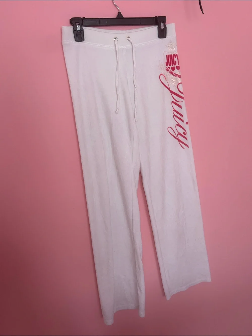Vintage Juicy Couture White Velour Hoodie & Sweatpants with Pink Script